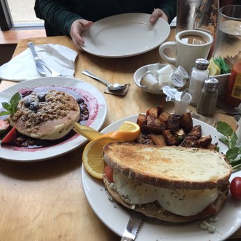 M henry - Fried egg sandwich and half order or blueberry bliss pancake - Breakfast & Brunch Near Me - Chicago, Illinois M henry - Fried egg sandwich and half order or blueberry bliss pancake - Breakfast & Brunch Near Me - Chicago, Illinois