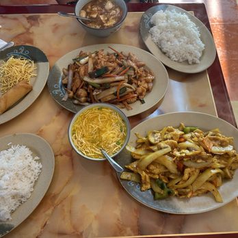 China House - Mongolian and curry onion chicken, small egg drop soup and small sweet and sour soup and egg rolls - Chinese Near Me - Akron, Ohio