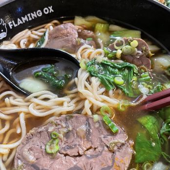 Flaming Ox - Traditional Beef Noodle Soup with thin noodles - Taiwanese Near Me - San Jose, California