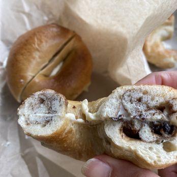 Bageltopia - Cinnamon raisin bagels with extra butter or honey date cream cheese. Perfect ratio of filling to bagel. - Bagels Near Me - Berkeley, California