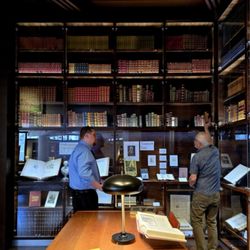 San Diego Public Library, Central Library - Jonathan (left) with a staff member, discussing the many rare books in the special collections section in the library.