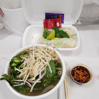 Pho Bac Ky - Spring Rolls, Pho raw stake and fully cooked brisket. - Vietnamese Near Me - Tustin, California Pho Bac Ky - Spring Rolls, Pho raw stake and fully cooked brisket. - Vietnamese Near Me - Tustin, California