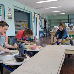 Looking Glass Pottery - Some students hard at work!