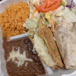 Two item platter - crispy taco with beef and Chile Verde burrito Two item platter - crispy taco with beef and Chile Verde burrito