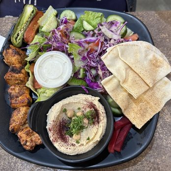 Kababstic Mediterranean Grill - Chicken kabob plate with double salad. - Mediterranean Near Me - Arcadia, California Kababstic Mediterranean Grill - Chicken kabob plate with double salad. - Mediterranean Near Me - Arcadia, California