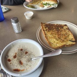 Clam chowder and garlic bread Clam chowder and garlic bread