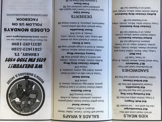 Menu photo 2 Busta's Burgers CROSBY Crosby, TX Menu photo 2 Busta's Burgers CROSBY Crosby, TX
