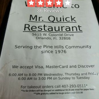 Mr. Quick - Front of menu - Breakfast & Brunch Near Me - Orlando, Florida