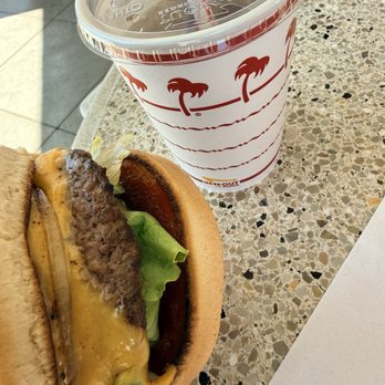 In-N-Out Burger - Single cheeseburger w/grilled onions, lettuce, and ketchup. No mayo available, so bring your own packets if you're a mayo fan like me :) - Burgers Near Me - Antioch, Tennessee