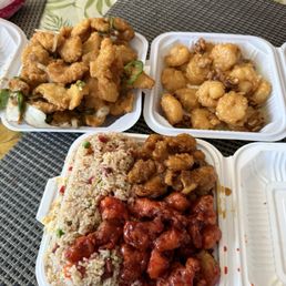 Salt and pepper Fish Fillets, honey walnut shrimp, and combo pork fried rice, sweet sour pork and orange chicken Salt and pepper Fish Fillets, honey walnut shrimp, and combo pork fried rice, sweet sour pork and orange chicken