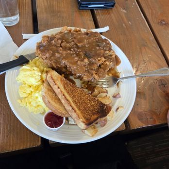 The Range Cafe - Chicken fried steak with sourdough toast and brown gravy - Breakfast & Brunch Near Me - Los Lunas, New Mexico