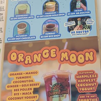 JuiceLand - a menu for orange moon - Juice Bars & Smoothies Near Me - Cedar Park, Texas JuiceLand - a menu for orange moon - Juice Bars & Smoothies Near Me - Cedar Park, Texas