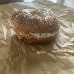 Everything bagel with chive cream cheese, and lox Everything bagel with chive cream cheese, and lox