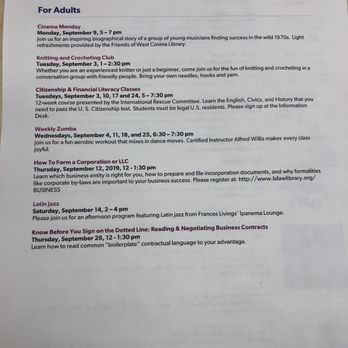 LA County Library - West Covina Library - Adults activities Sept 2019 - Libraries Near Me - West Covina, California