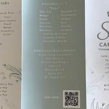 Silk Cafe & Bar - drink side of to-go menu as of September 2026 - Vietnamese Near Me - Sparks, Nevada Silk Cafe & Bar - drink side of to-go menu as of September 2026 - Vietnamese Near Me - Sparks, Nevada