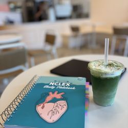 Whata Peach - Enjoying my matcha latte while studying for the NCLEX