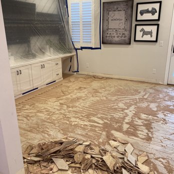 Bella's Home Cleaning - The amount of Sawdust during the demo of the wood floor - Home Cleaning Near Me - San Tan Valley, Arizona