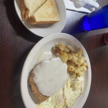 Christines Cafe - Country fried steak with potatoes, eggs, and toast - Breakfast & Brunch Near Me - Desloge, Missouri
