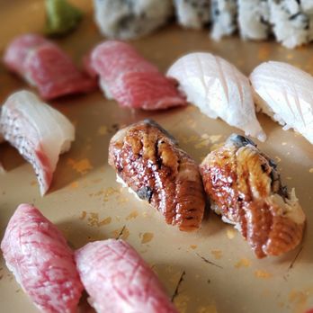 Morimoto Napa - Assorted Nigiri: wagyu beef, unagi, snapper, otoro Spider roll - Japanese Near Me - Napa, California Morimoto Napa - Assorted Nigiri: wagyu beef, unagi, snapper, otoro Spider roll - Japanese Near Me - Napa, California