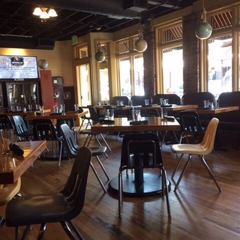 School House Kitchen & Libations - Around 3 pm Sept 2017 in dining area looking out to patio - New American Near Me - Arvada, Colorado School House Kitchen & Libations - Around 3 pm Sept 2017 in dining area looking out to patio - New American Near Me - Arvada, Colorado