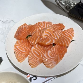 Cal Shabu - The regular sized salmon comes with this amazing salmon! And so much of it. - Japanese Near Me - Fountain Valley, California