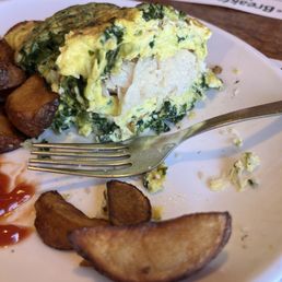 Spinach omelette (added turkey) and home fries. Generous portions! Spinach omelette (added turkey) and home fries. Generous portions!