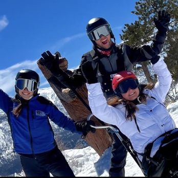 US Adaptive Recreation Center - Maya and James instructors with USARC and myself in my sled type ski. - Amateur Sports Teams Near Me - Big Bear Lake, California