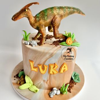 My Baking Creations - This cake features a detailed Parasaurolophus topper that brings the Jurassic era right to the party! - Desserts Near Me - San Francisco, California My Baking Creations - This cake features a detailed Parasaurolophus topper that brings the Jurassic era right to the party! - Desserts Near Me - San Francisco, California