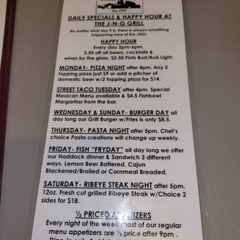 J-N-G Grill - Daily Specials - American Near Me - New Philadelphia, Ohio