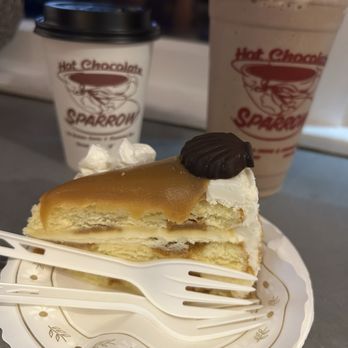 Hot Chocolate Sparrow - Salted caramel crunch cake, small coffee, frozen monkey - Coffee & Tea Near Me - Orleans, Massachusetts Hot Chocolate Sparrow - Salted caramel crunch cake, small coffee, frozen monkey - Coffee & Tea Near Me - Orleans, Massachusetts