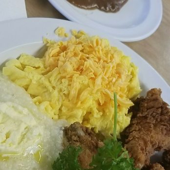 The Serving Spoon - The Chicken breakfast plate... 5 pieces of perfectly fried chicken,grits,cheese eggs and a biscuit smothered in gravy. - Breakfast & Brunch Near Me - Inglewood, California