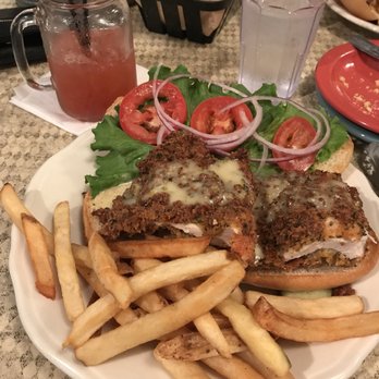 Pearl’s - Fried chicken poboy with fries and a cherry margarita - Cajun/Creole Near Me - Elk Rapids, Michigan