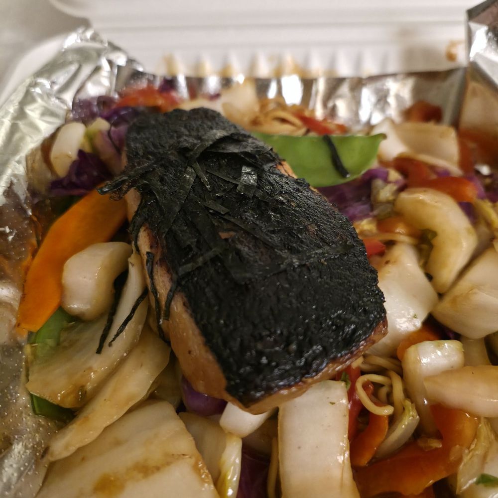 Very burned and toasty salmon. Very burned and toasty salmon.