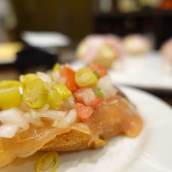 La Espiga - Salmon pintxos on the table, little on the salty side - Tabernas Near Me - Donostia / San Sebastián, SS La Espiga - Salmon pintxos on the table, little on the salty side - Tabernas Near Me - Donostia / San Sebastián, SS