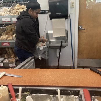 Bruegger's Bagels - Her digging in and out of the trash, trying to make my sandwich with the same gloves - Sandwiches Near Me - Boston, Massachusetts