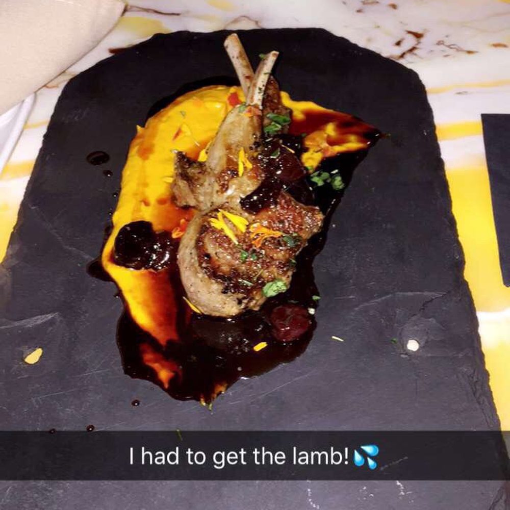 Ember - Appetizer for $10. 2 lamp pops with carrot purée and blueberry sauce!! Worth every penny! - Salad Near Me - Saint Simons Island, Georgia Ember - Appetizer for $10. 2 lamp pops with carrot purée and blueberry sauce!! Worth every penny! - Salad Near Me - Saint Simons Island, Georgia
