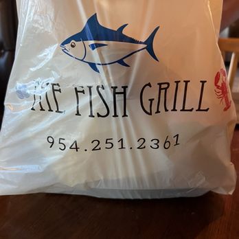The Fish Grill - Our take out bag with garlic bread and Fettuccine Alfredo - Seafood Near Me - Dania Beach, Florida