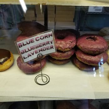 Whoo's Donuts - Blue corn cake donut with blueberry lavender topping. - Donuts Near Me - Santa Fe, New Mexico