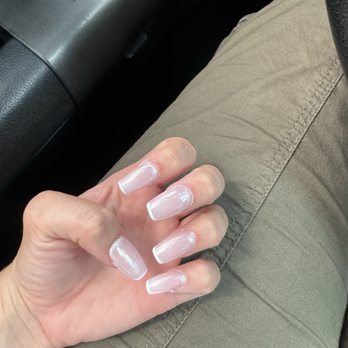 Mojani Nail Bar - Pink base w/ chrome and a French tip - square / coffin shape - Nail Salons Near Me - Wilmington, North Carolina