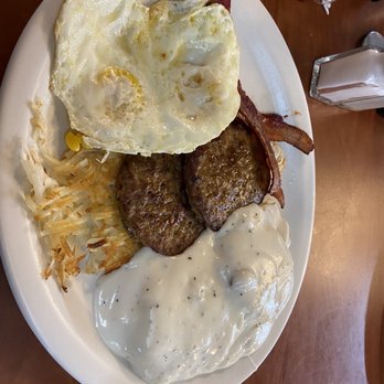 Cattleman's Restaurant - Cattlemen breakfast but you also get a pancake - New American Near Me - Green Forest, Arkansas