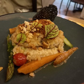 Tikis Grill & Bar - Macadamia Nut Crusted Hebi with a crunchy coating of macadamia nuts & panko, lemony cauliflower risotto - Seafood Near Me - Honolulu, Hawaii Tikis Grill & Bar - Macadamia Nut Crusted Hebi with a crunchy coating of macadamia nuts & panko, lemony cauliflower risotto - Seafood Near Me - Honolulu, Hawaii
