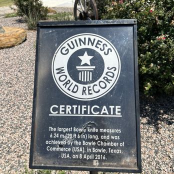 World's Largest Bowie Knife - Guinness World Record Certificate - Landmarks & Historical Buildings Near Me - Bowie, Texas