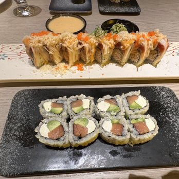 Volcano Japanese Cuisine - bottom- philly roll  top- angry bird - Japanese Near Me - Jacksonville, Florida