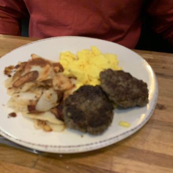 Iron Rooster - Breakfast plate-3 eggs, 2 sausage patties & home fries - Breakfast & Brunch Near Me - Cockeysville, Maryland