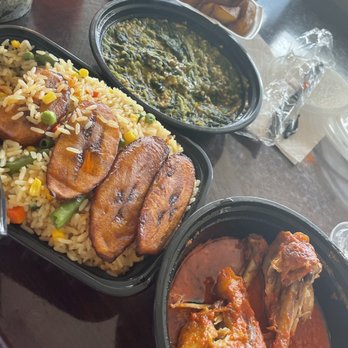 Cafe Abuja - Coconut rice, okra, chicken stew, greens - African Near Me - Houston, Texas Cafe Abuja - Coconut rice, okra, chicken stew, greens - African Near Me - Houston, Texas