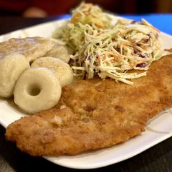 Arkady Bistro Café - Fish with pyzy, cheese dumplings and salads