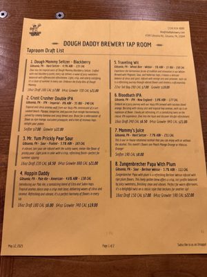 Menu photo 1 Dough Daddy Brewery Gibsonia, PA