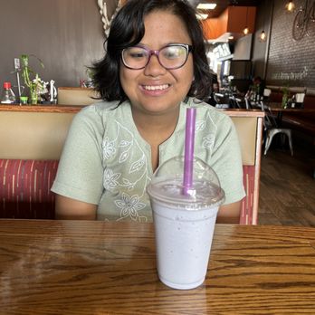 Pho Shi - Ms. Angela and her delish taro Bubble Tea Smoothie with popping bubbles - Asian Fusion Near Me - Troy, Michigan