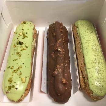 Eclair Bakery - Pistachio, almond crunch and matcha green tea. All delicious!!! - Bakeries Near Me - New York, New York Eclair Bakery - Pistachio, almond crunch and matcha green tea. All delicious!!! - Bakeries Near Me - New York, New York