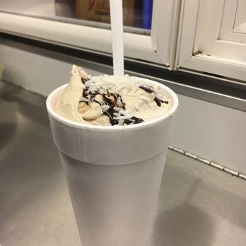 Twisteez Ice Cream - Coconut delight Twisteez with chocolate syrup - Ice Cream & Frozen Yogurt Near Me - Cumberland, Maryland